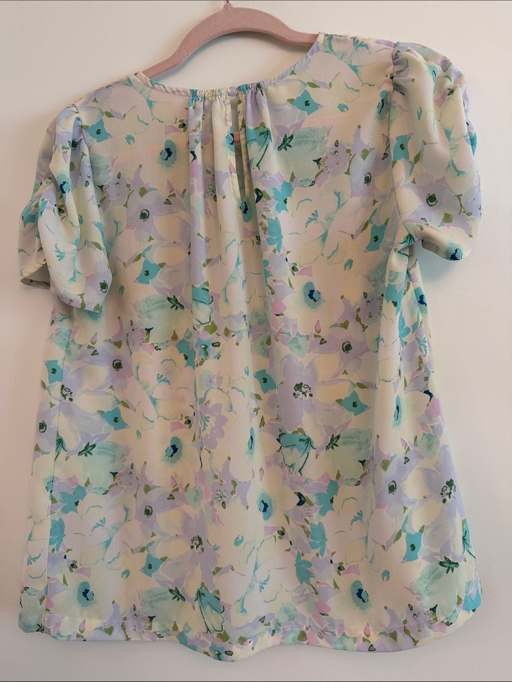 LC Lauren Conrad Floral Puff-Sleeve Blouse - Mint, Lavender & Aqua - Picture 4 of 5